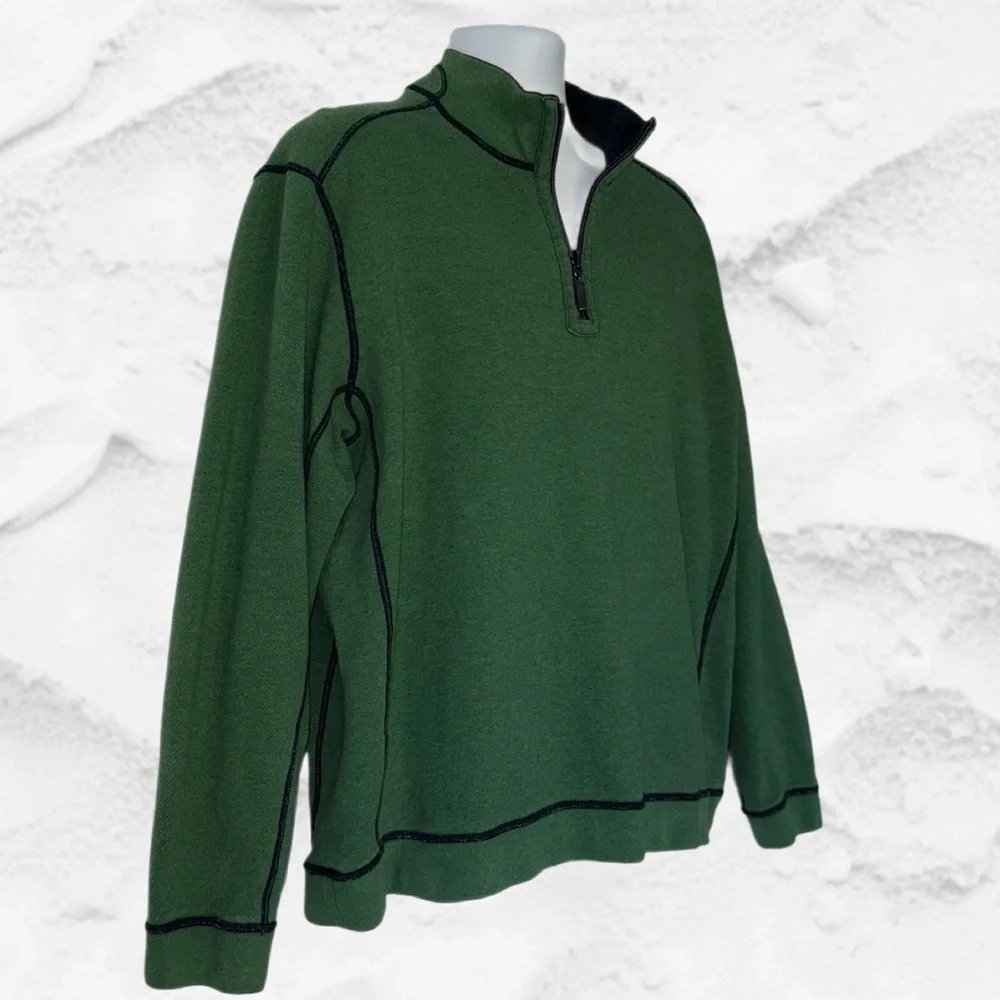 Tommy Bahama XL Green 1/4 Zip Pullover Sweatshirt Contrast Stitching - Picture 2 of 8